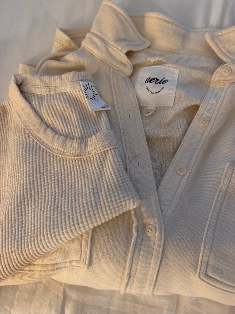 aerie Cream Button-Front Knit Jacket